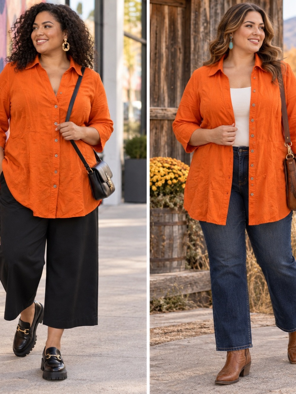 Ashley Stewart Orange Button-Front Tunic Shirt 3/4 Sleeve Plus Size